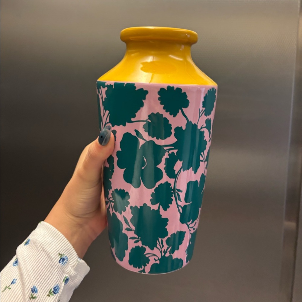 Anthropologie vase Yellow and Pink Floral Vase